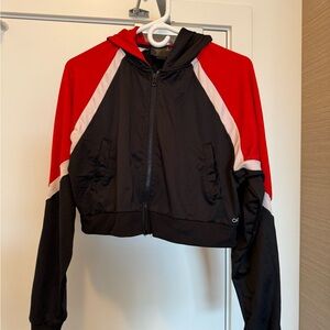 Chic Women's Red and Black Cropped Activewear Jacket